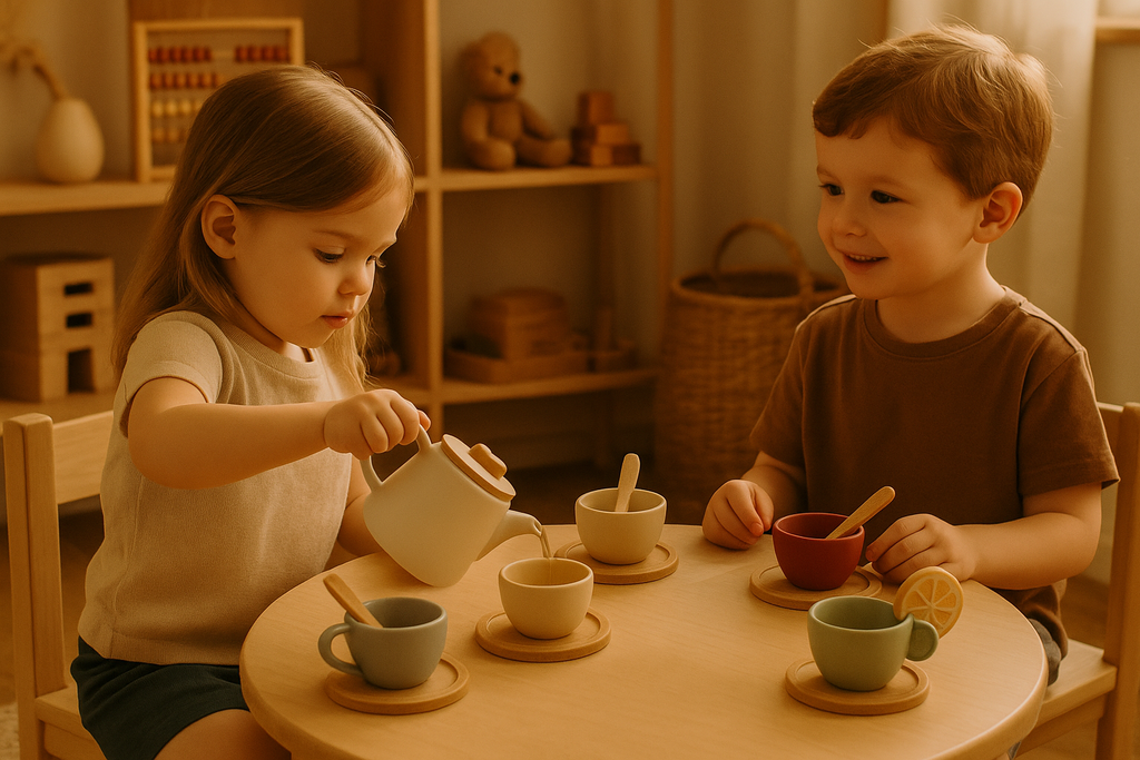 Children Playing with Montessori Tea Set